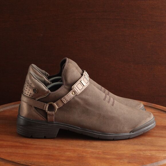 BZees Boots Womens SZ 9W Brown Barista Ankle Faux Leather Harness Slip On Casual - Picture 1 of 13
